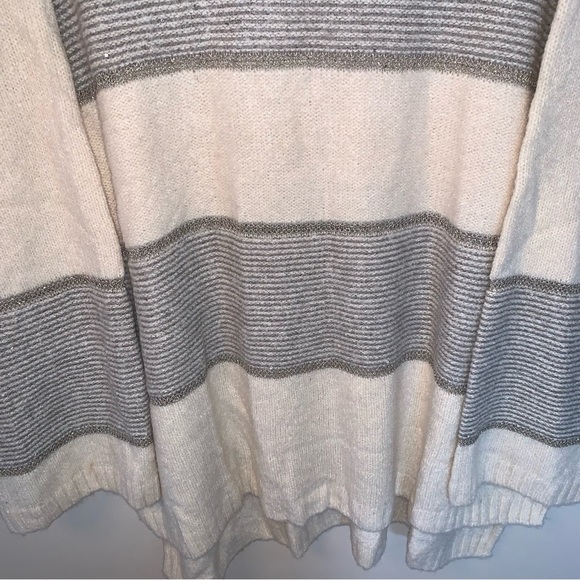 St. John Luxury Cashmere Wool Sweater Large Striped Cream Gray Metallic Knit XL - Picture 5 of 9